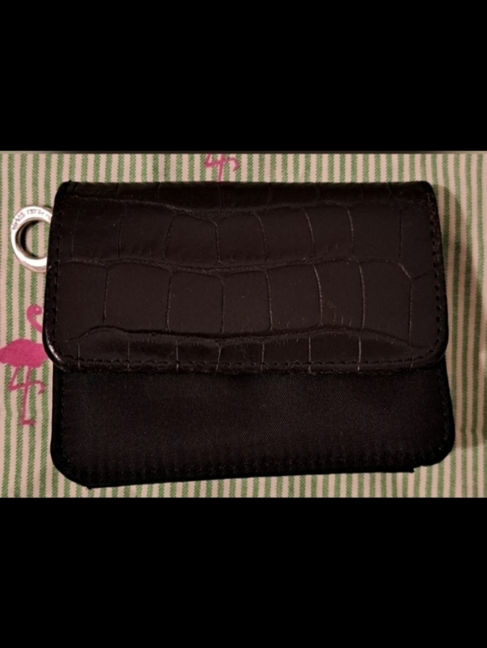 Vintage Barbara Bolan Black Croc Embossed Leather Compact Casual Wallet Billfold